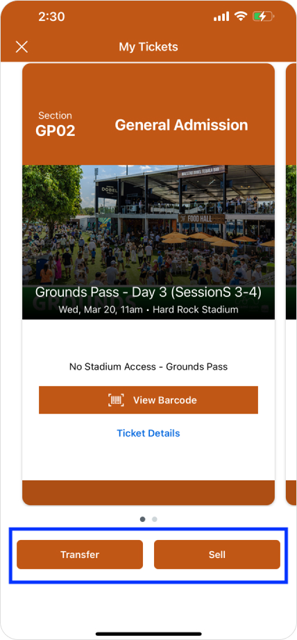 Transfer or sell tickets